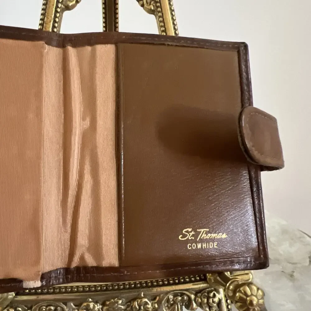 Vintage St Thomas Genuine Cowhide Leather Wallet Card Holder Brown Mid Century